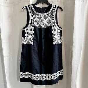 Madewell Stitchtake Dress‎ Small Navy Blue Western Linen Blend Embroidered 18654